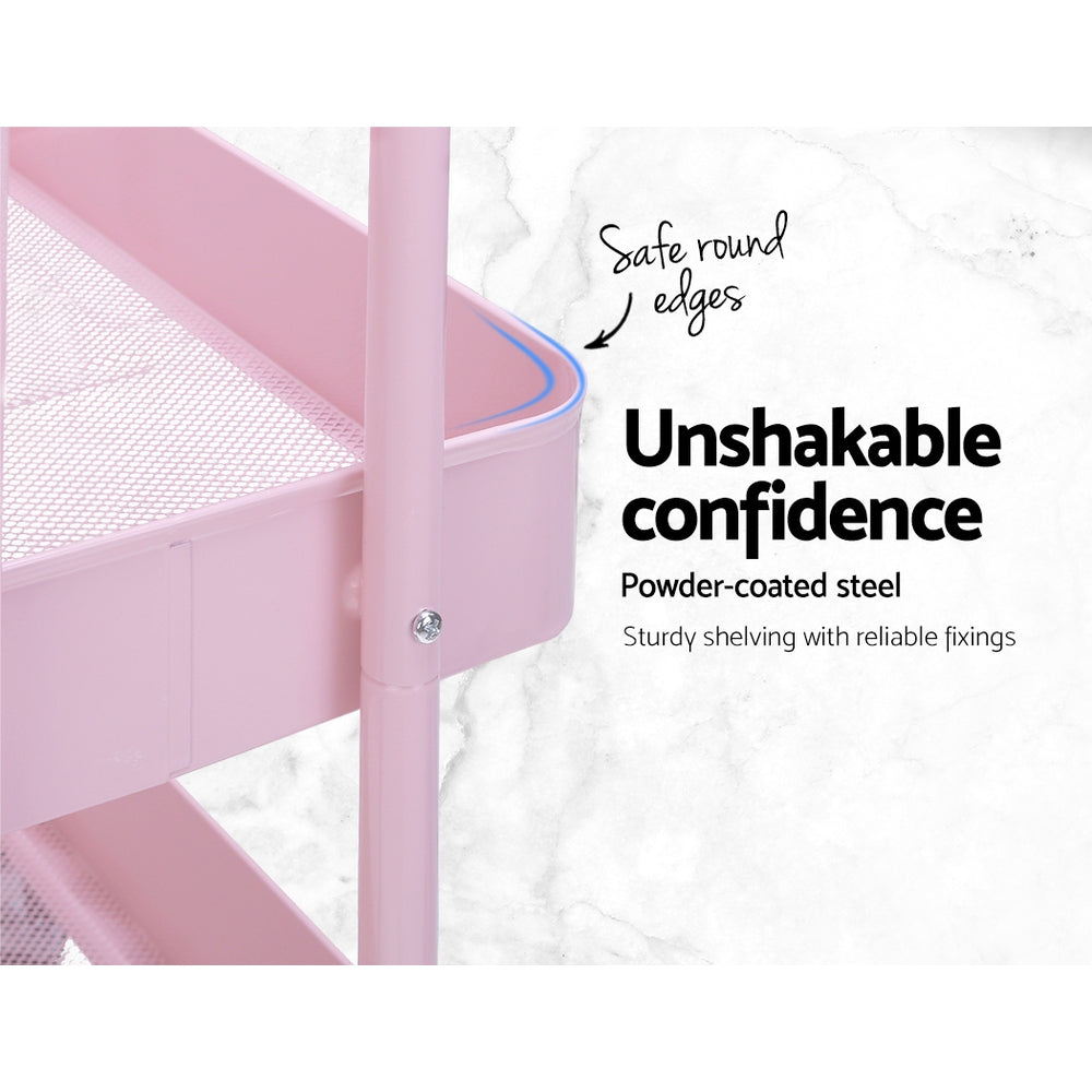 Artiss 3 Tier Rolling Storage Cart Portable Kitchen Trolley Rack Shelf Wheels