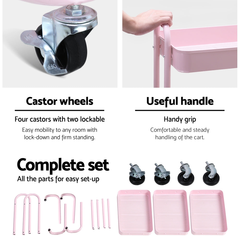 Artiss 3 Tier Rolling Storage Cart Portable Kitchen Trolley Rack Shelf Wheels