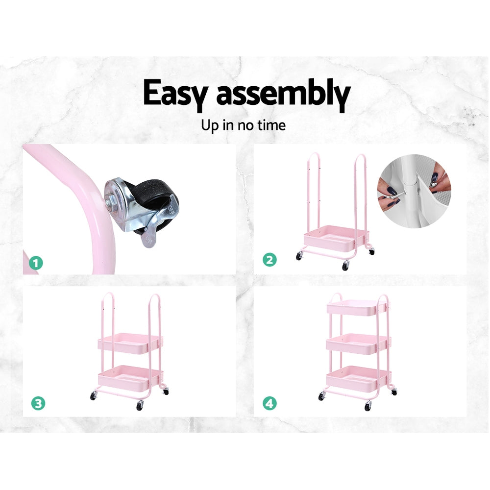 Artiss 3 Tier Rolling Storage Cart Portable Kitchen Trolley Rack Shelf Wheels