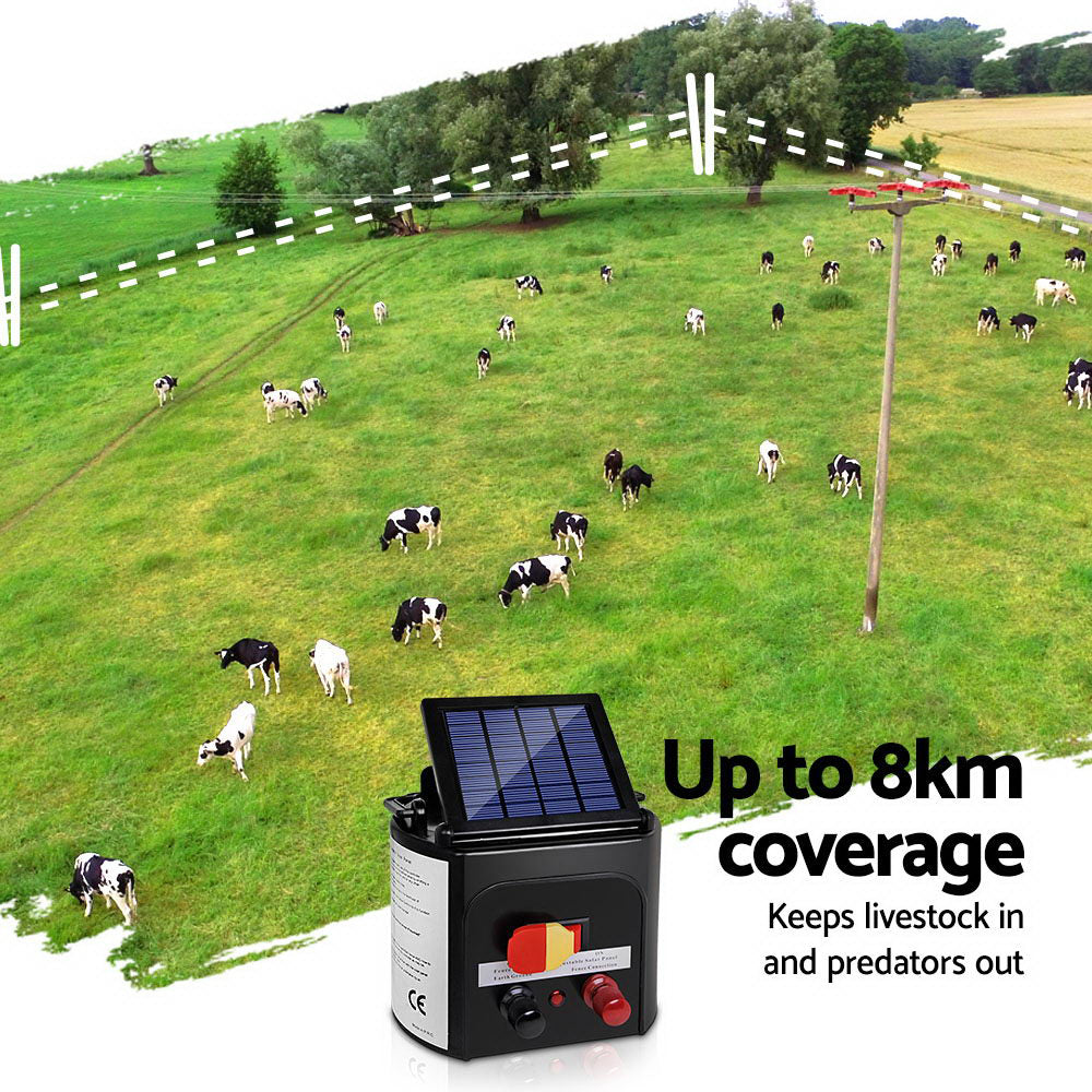 Giantz 8km Solar Power Electric Fence Charger Energiser
