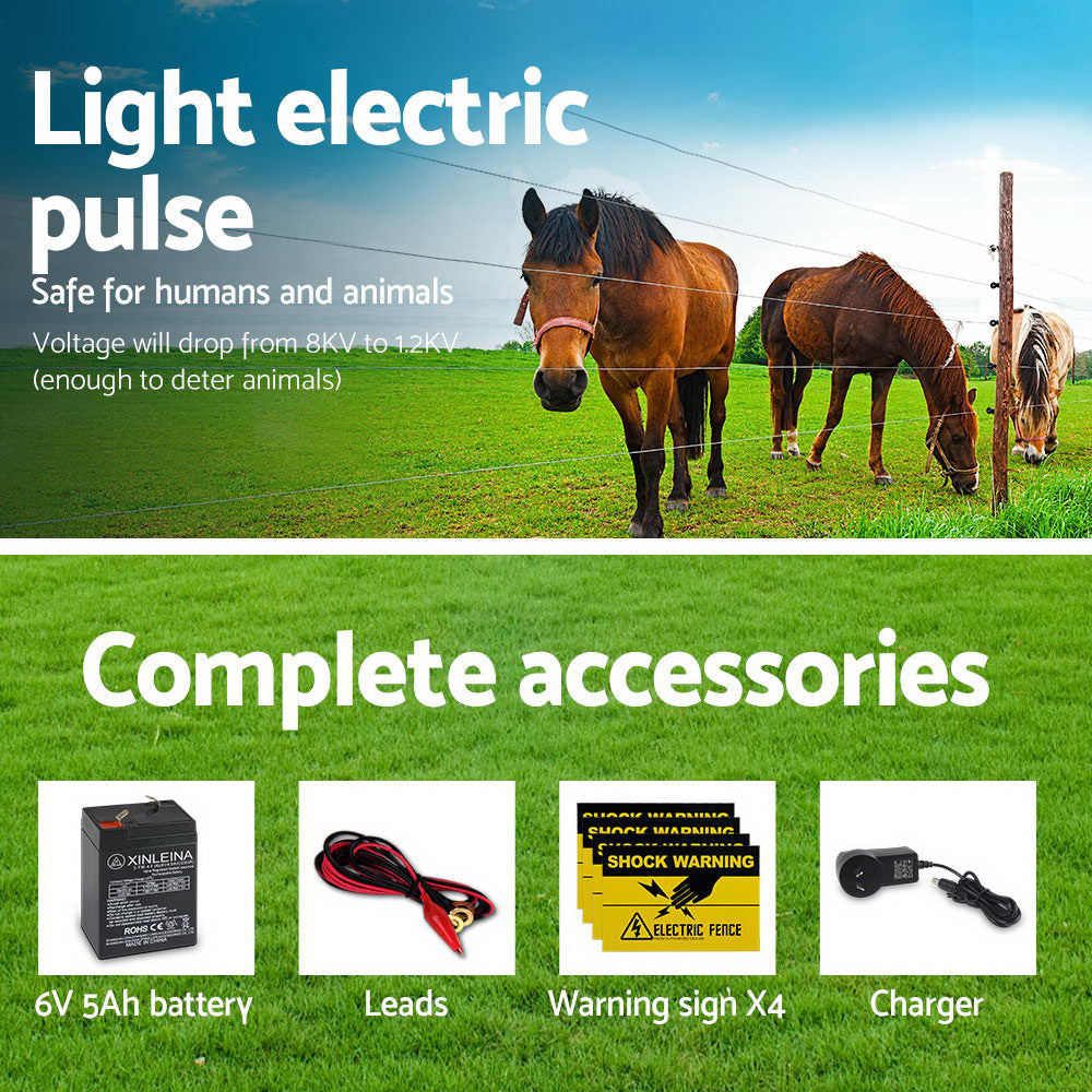 Giantz 8km Solar Power Electric Fence Charger Energiser