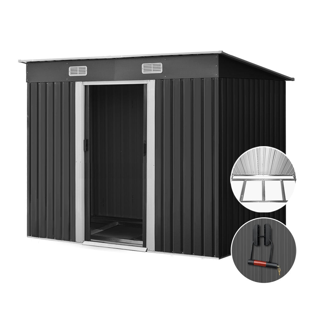 Giantz 2.35 x 1.31m Steel Base Garden Shed - Grey