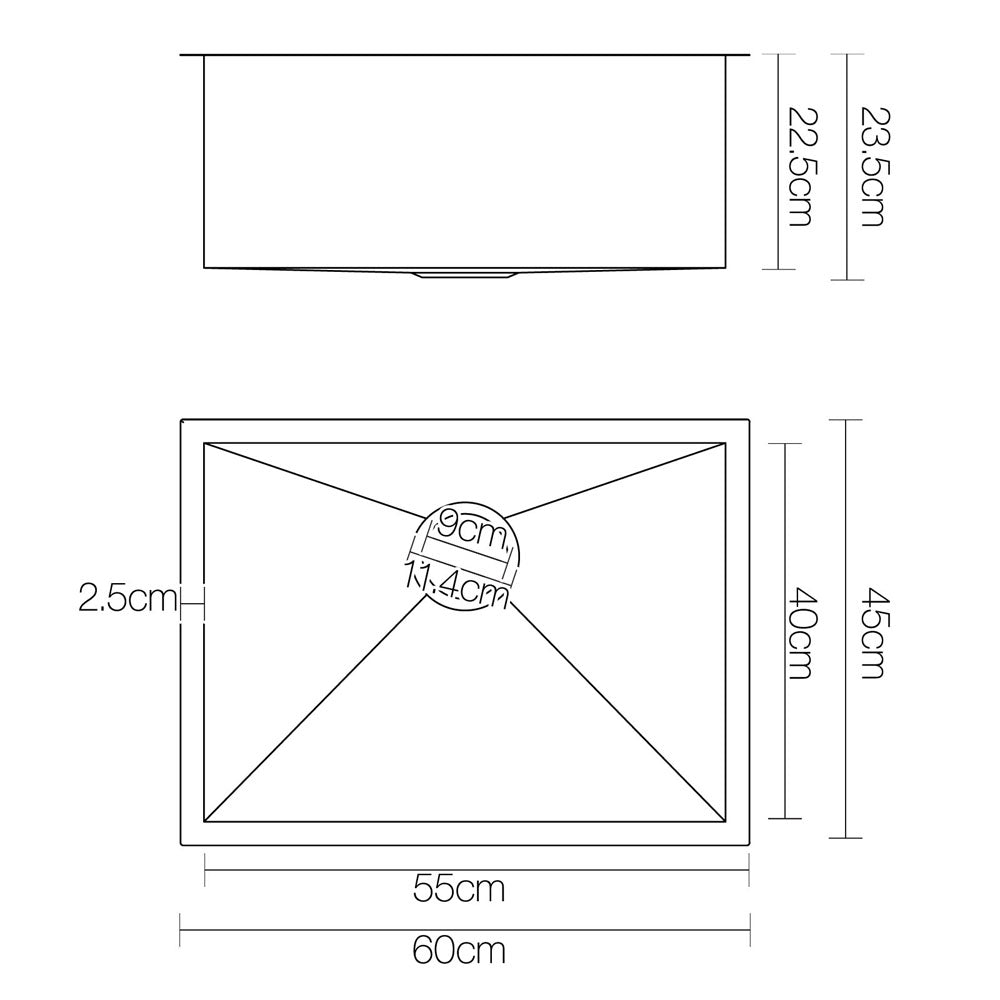 Cefito 60cm x 45cm Stainless Steel Kitchen Sink Under/Top/Flush Mount Silver