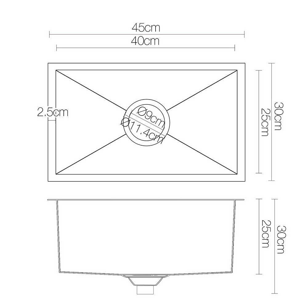 Cefito 30cm x 45cm Stainless Steel Kitchen Sink Under/Top/Flush Mount Black