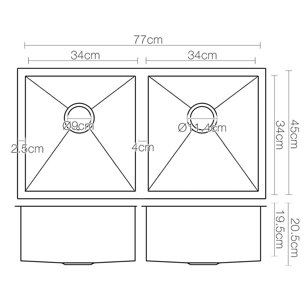 Cefito 77cm x 45cm Stainless Steel Kitchen Sink Under/Top/Flush Mount Black