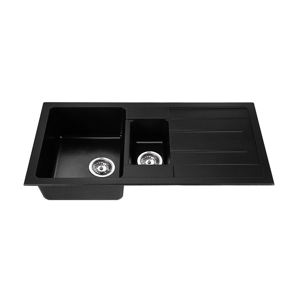 Cefito 1000 x 500mm Granite Stone Double Sink - Black