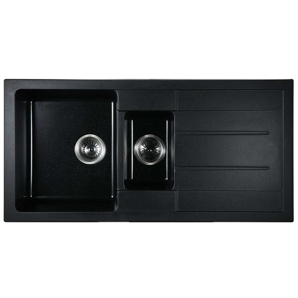 Cefito 1000 x 500mm Granite Stone Double Sink - Black