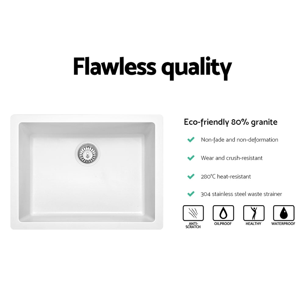 Cefito Stone Kitchen Sink 610X470MM Granite Under/Topmount Basin Bowl Laundry White