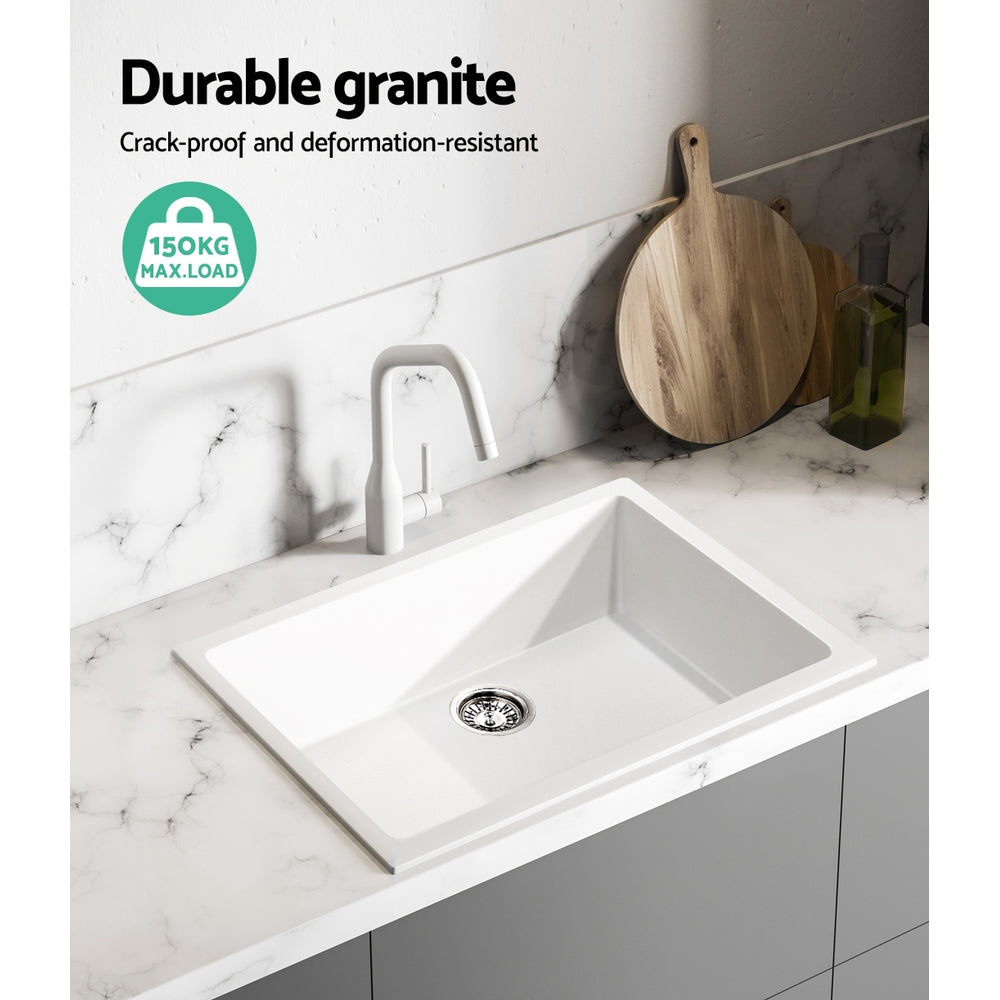 Cefito Stone Kitchen Sink 610X470MM Granite Under/Topmount Basin Bowl Laundry White