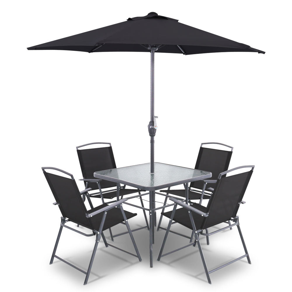 Gardeon 6 Piece Square Outdoor Dining Set - Black