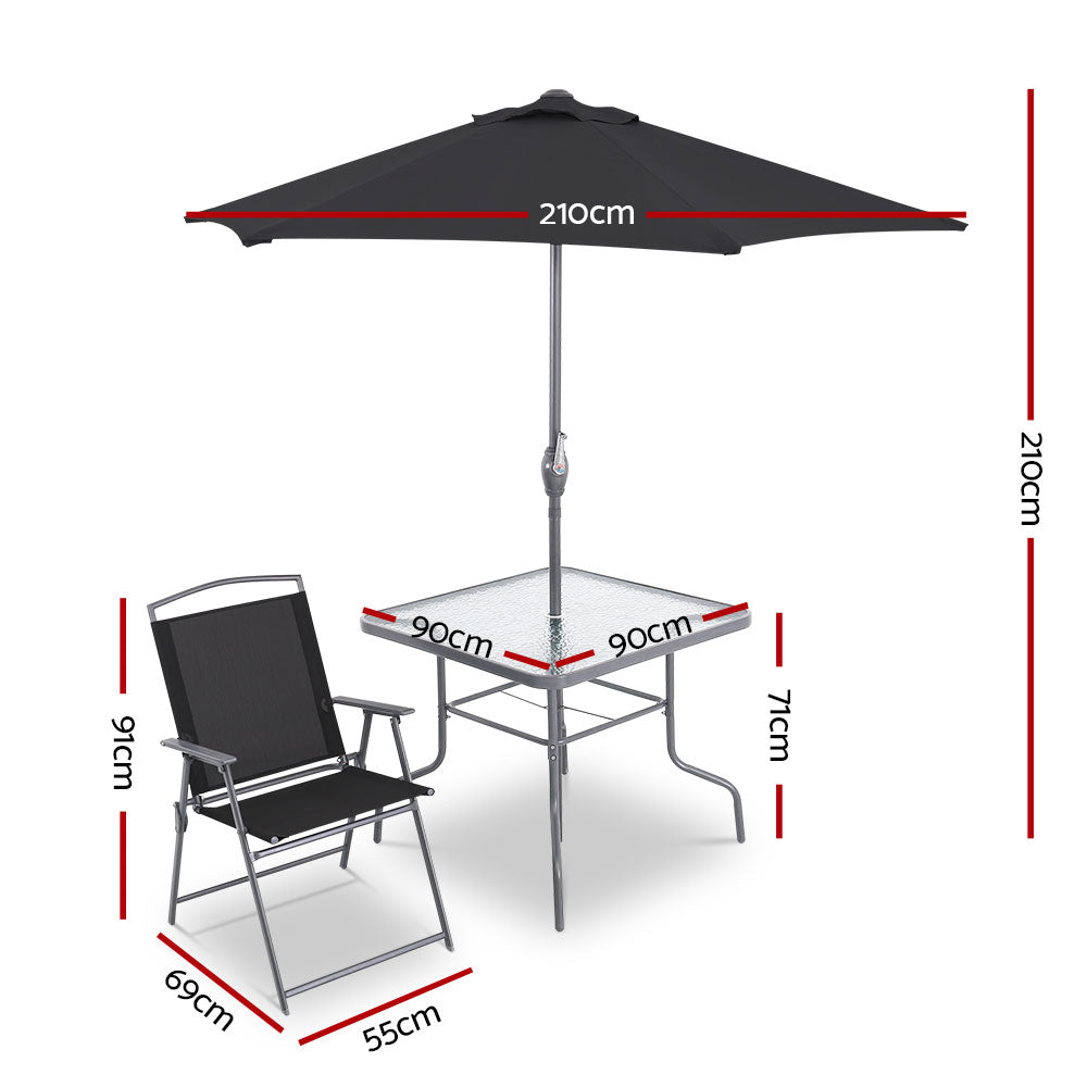 Gardeon 6 Piece Square Outdoor Dining Set - Black