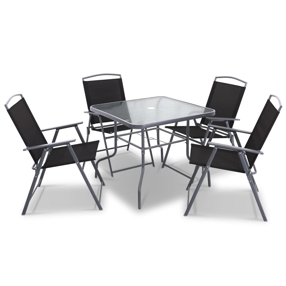 Gardeon 6 Piece Square Outdoor Dining Set - Black