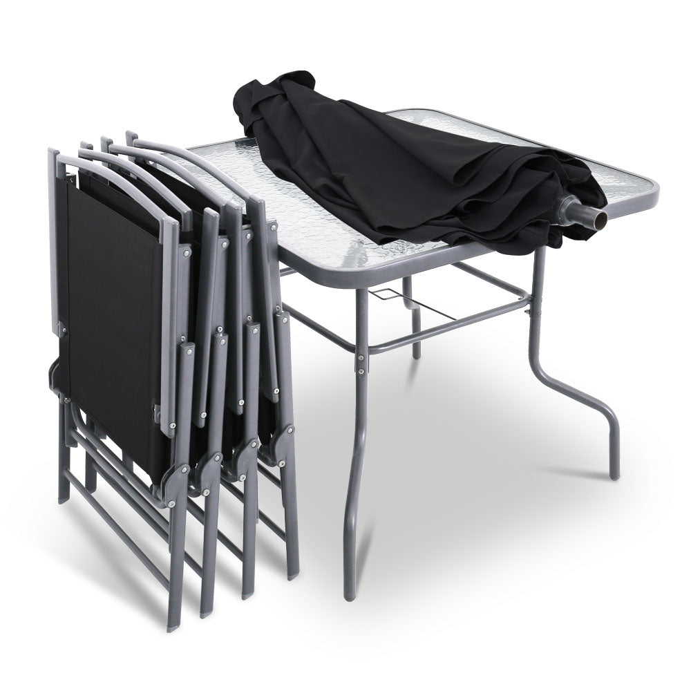 Gardeon 6 Piece Square Outdoor Dining Set - Black
