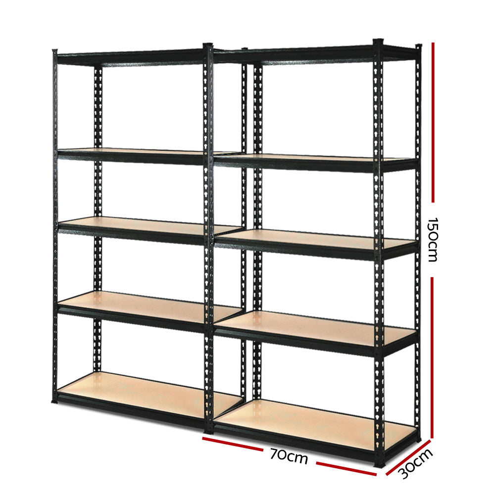 Giantz 5 Tier Industrial Shelving Unit Set of 2 - Black
