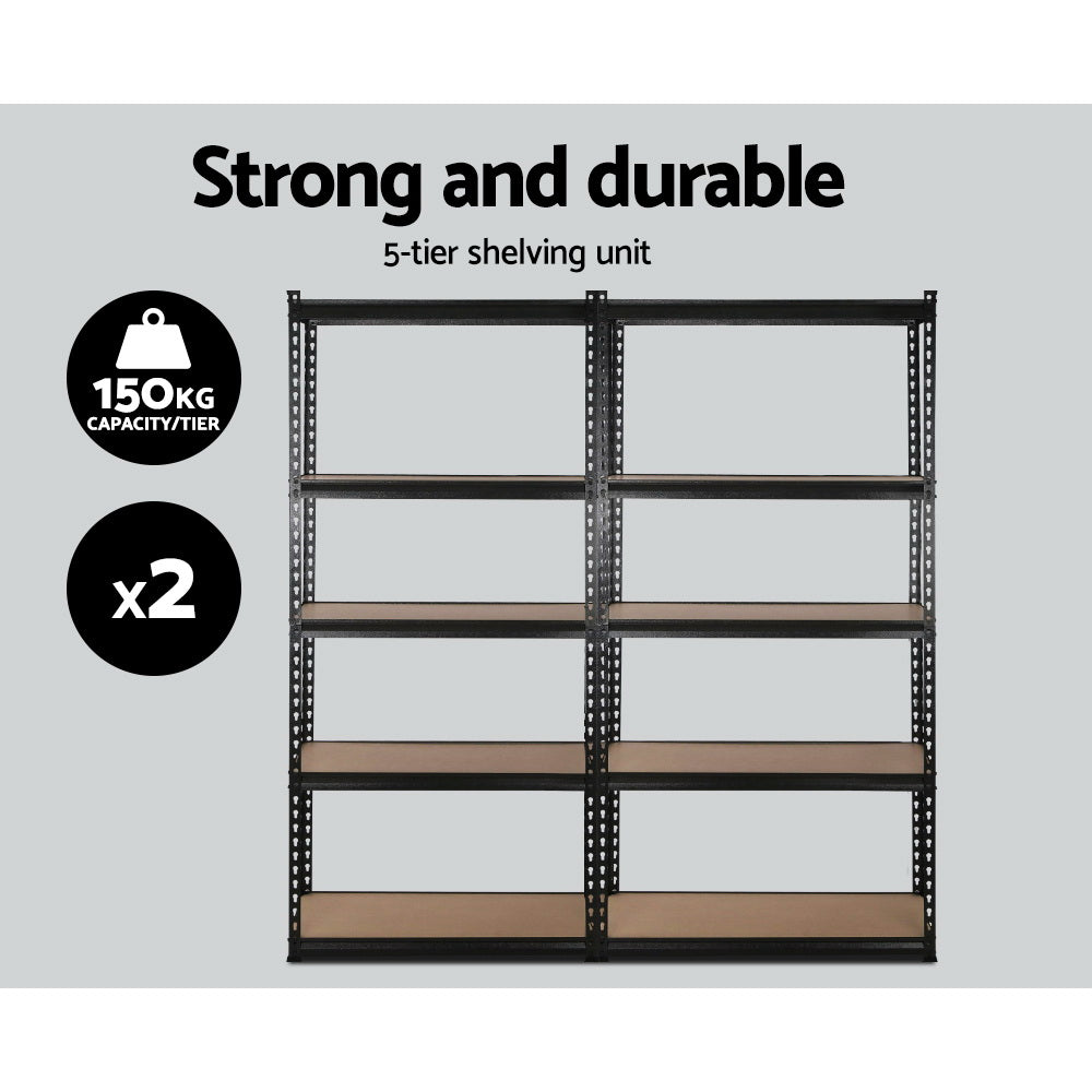 Giantz 5 Tier Industrial Shelving Unit Set of 2 - Black