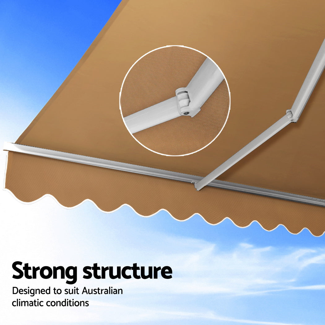 Instahut Retractable Folding Arm Awning Manual Sunshade 2.5Mx2M Beige