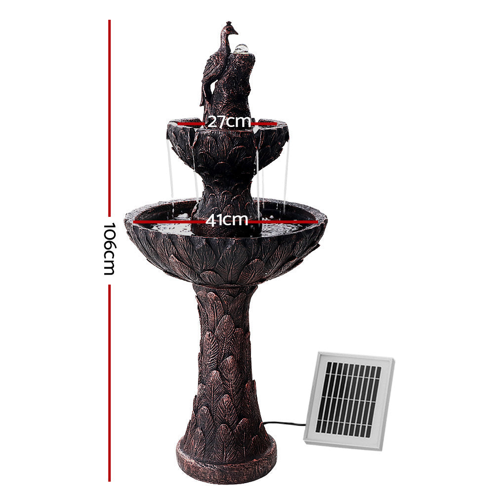 Gardeon Solar Water Feature Tier Fountain with Pump Kit Bird Bath 106CM Peacock