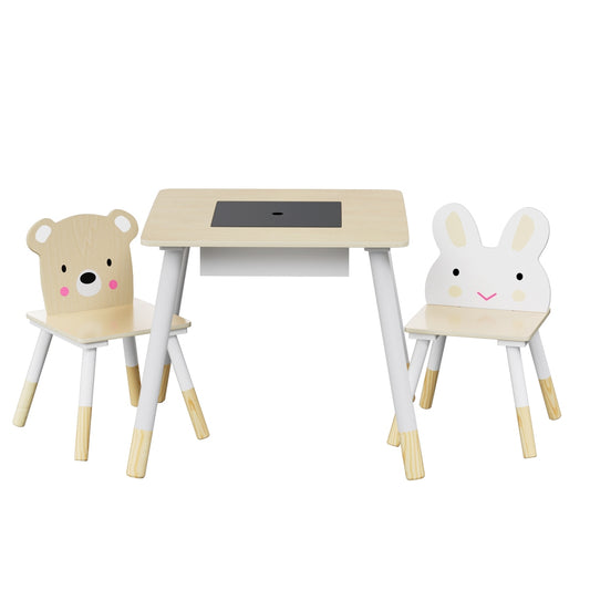 Keezi 3PCS Kids Table and Chairs Set Activity Desk Chalkboard Toy Hidden Storage