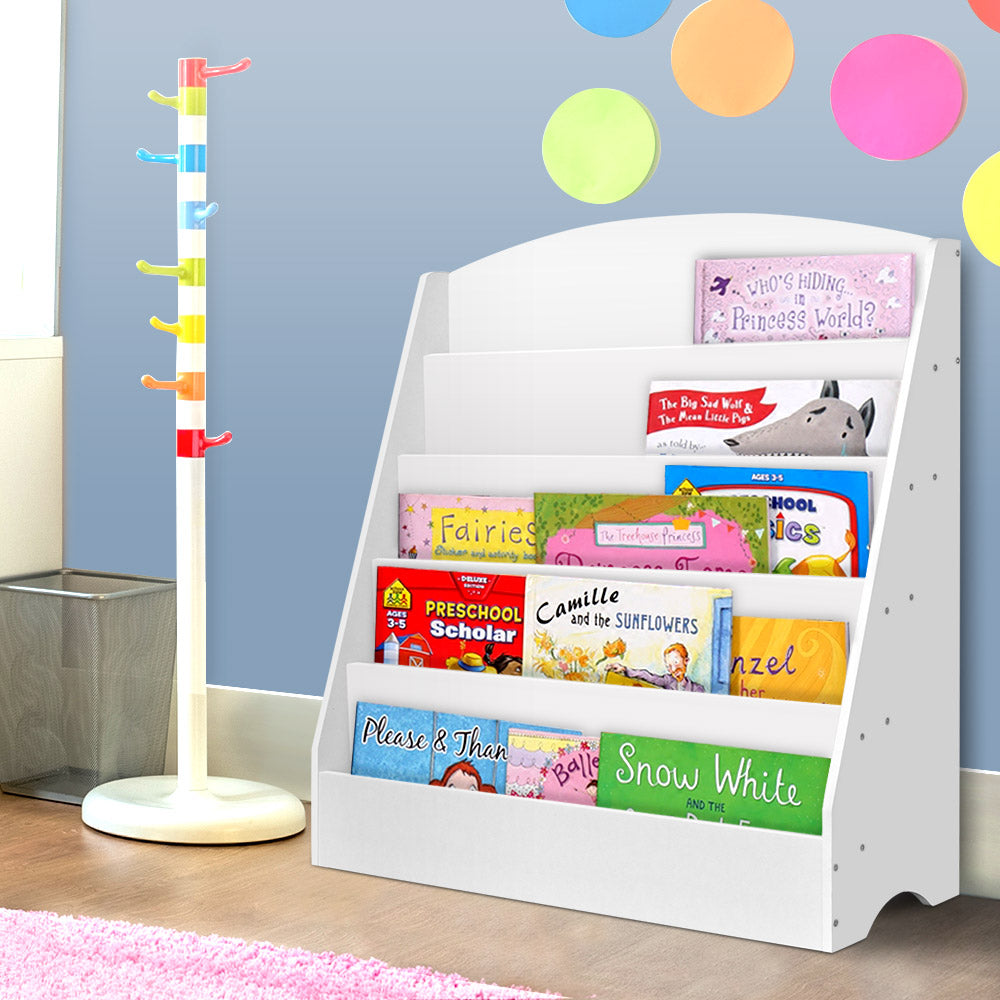 Keezi 5 Tiers Kids Bookshelf Magazine Shelf Organiser Bookcase Display Rack White