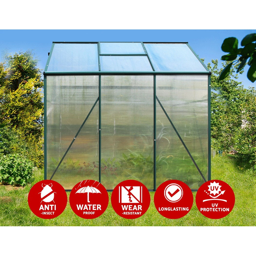 Green Fingers Greenhouse 1.9x1.9x1.83M Aluminium Polycarbonate Green House Garden Shed