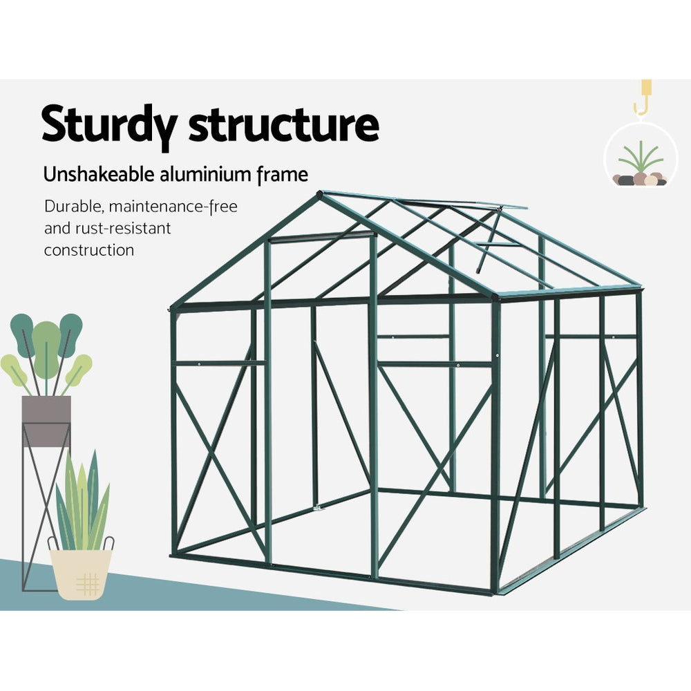 Green Fingers Greenhouse 1.9x1.9x1.83M Aluminium Polycarbonate Green House Garden Shed