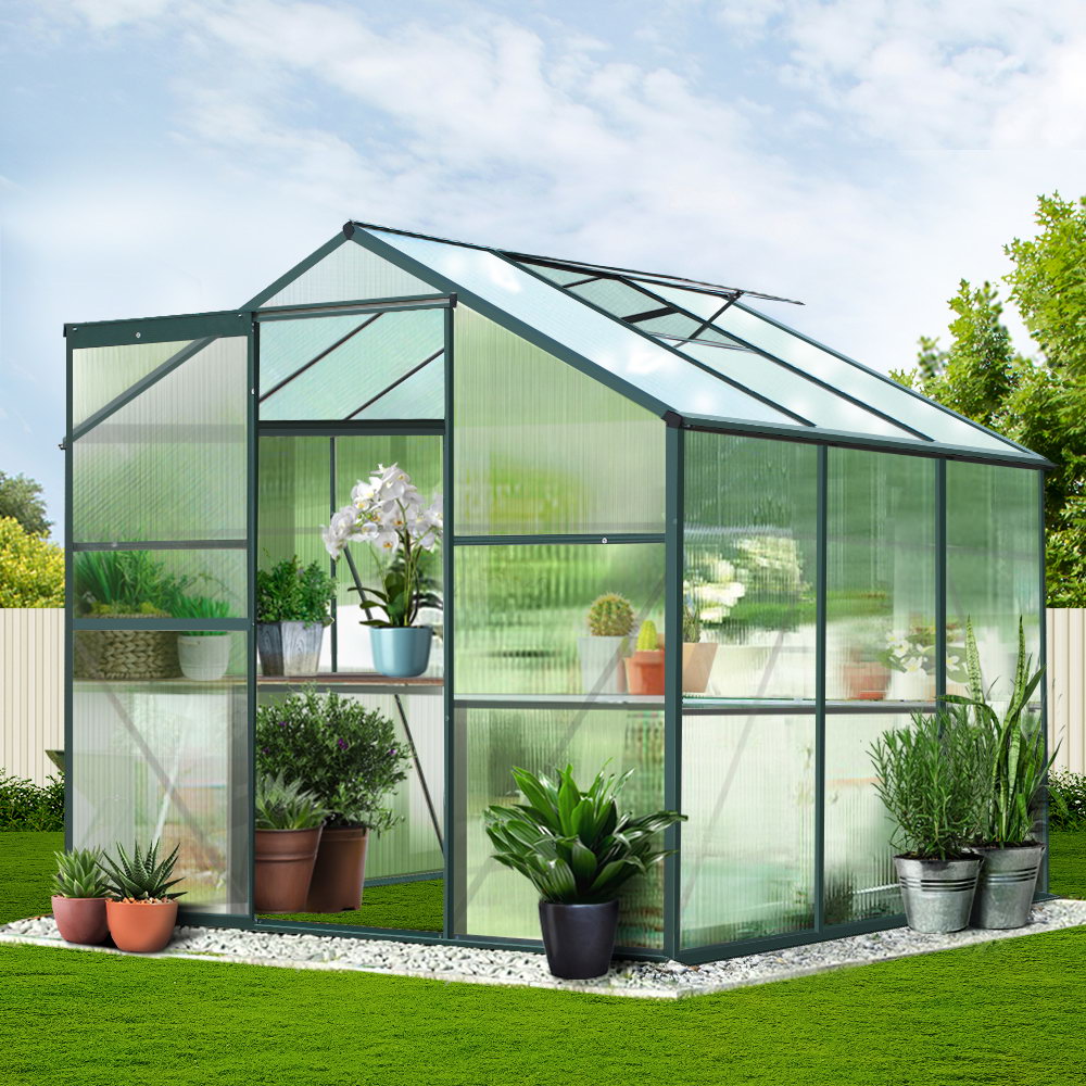 Green Fingers Greenhouse 1.9x1.9x1.83M Aluminium Polycarbonate Green House Garden Shed