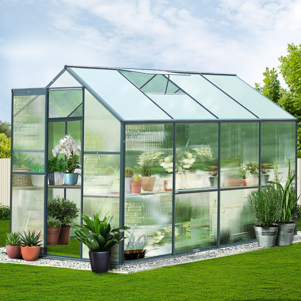 Green Fingers Greenhouse 2.52x1.9x1.83M Aluminium Polycarbonate Green House Garden Shed