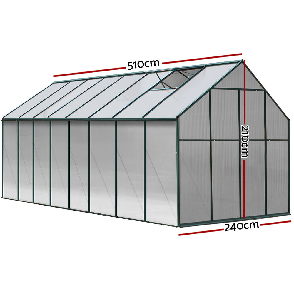 Green Fingers Greenhouse 5.1x2.44x2.1M Aluminium Polycarbonate Green House Garden Shed