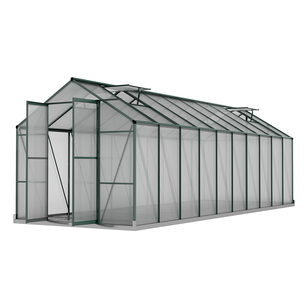 Green Fingers Greenhouse 6.3x2.44x2.1M Aluminium Polycarbonate Green House Garden Shed