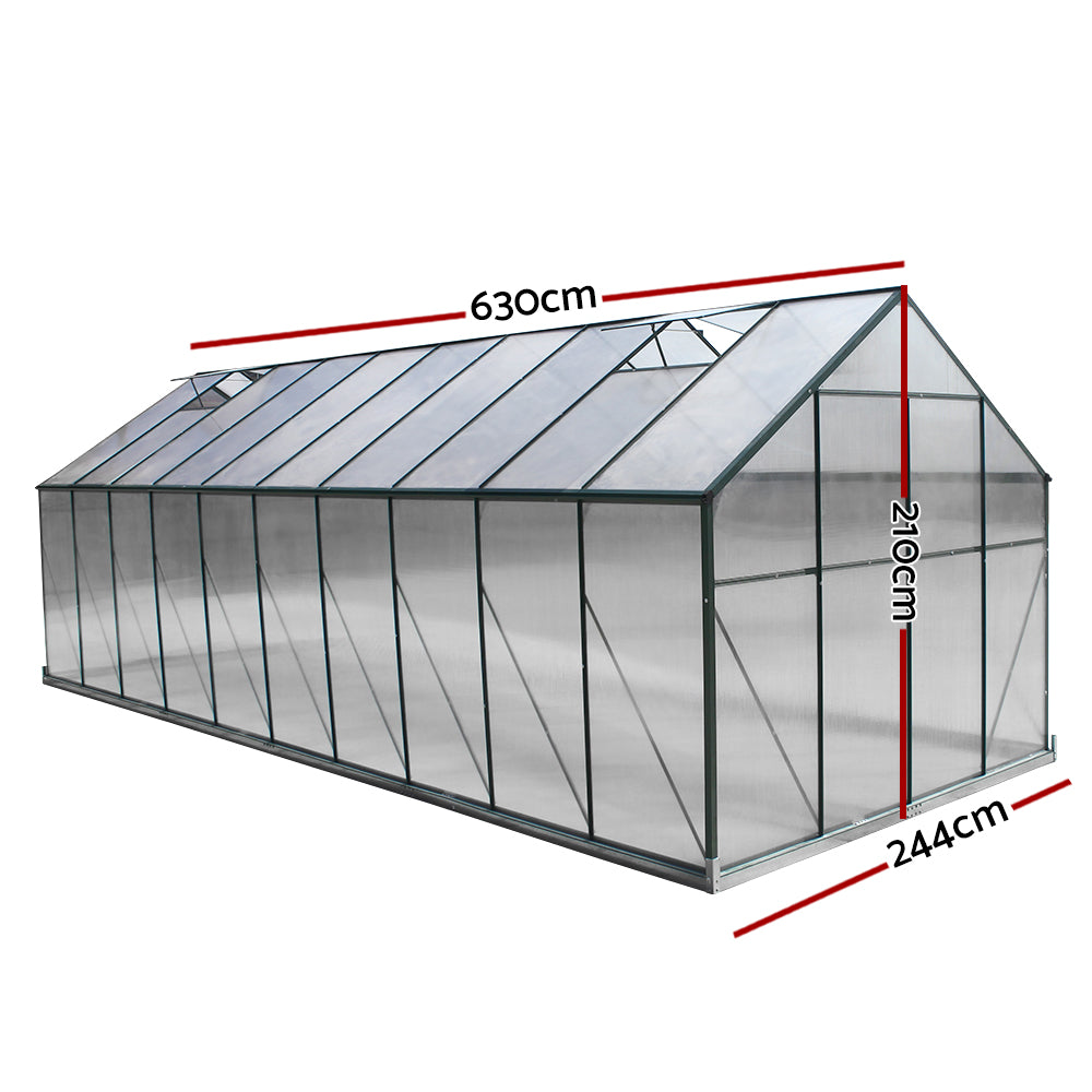 Green Fingers Greenhouse 6.3x2.44x2.1M Aluminium Polycarbonate Green House Garden Shed