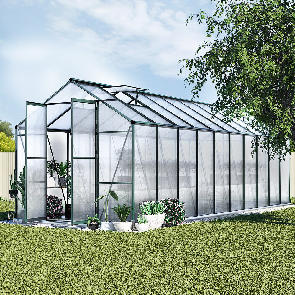 Green Fingers Greenhouse 6.3x2.44x2.1M Aluminium Polycarbonate Green House Garden Shed