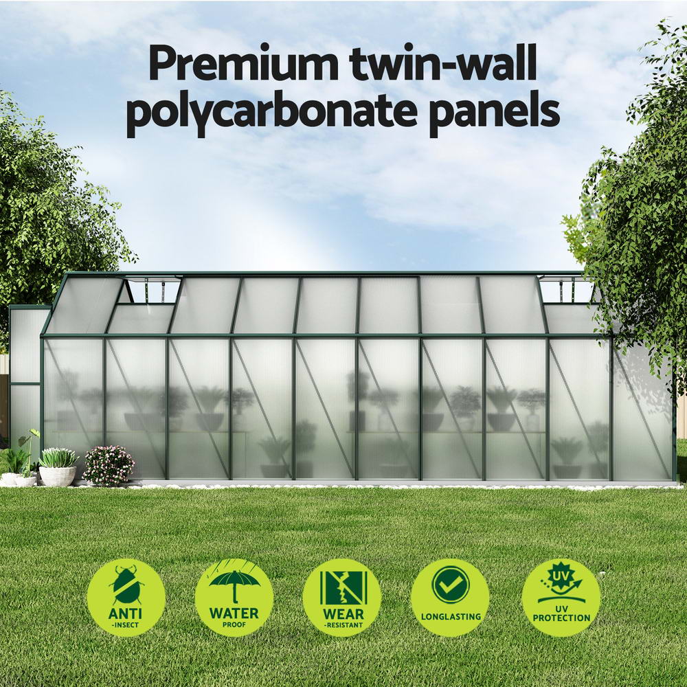 Green Fingers Greenhouse 6.3x2.44x2.1M Aluminium Polycarbonate Green House Garden Shed