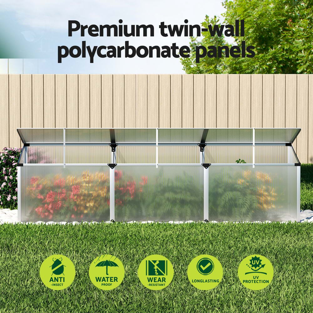 Green Fingers Greenhouse 180x50x50CM Cold Frame Plant Grow Aluminium Polycarbonate Green House