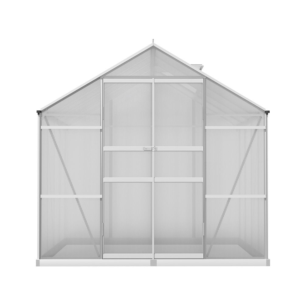 Greenfingers Greenhouse 2.42x2.5x2.26M Aluminium Double Doors Green House Garden Shed