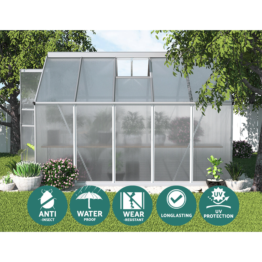 Green Fingers Greenhouse 3x2.5x2.26M Double Doors Aluminium Green House Garden Shed