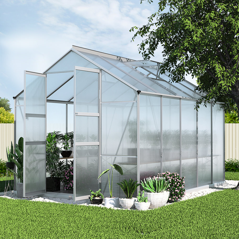 Green Fingers Greenhouse 3x2.5x2.26M Double Doors Aluminium Green House Garden Shed