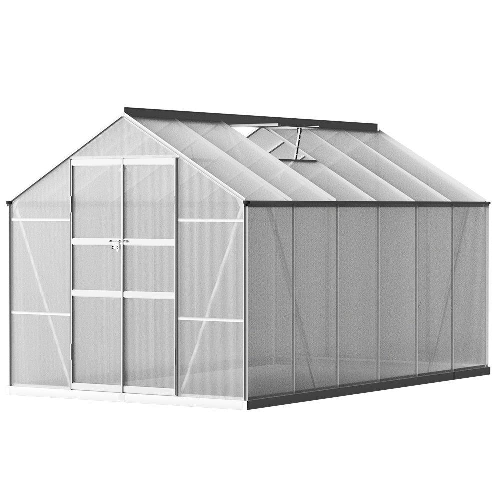 Green Fingers Greenhouse 3.7x2.5x2.26M Double Doors Aluminium Green House Garden Shed