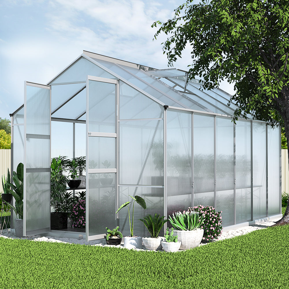 Green Fingers Greenhouse 3.7x2.5x2.26M Double Doors Aluminium Green House Garden Shed