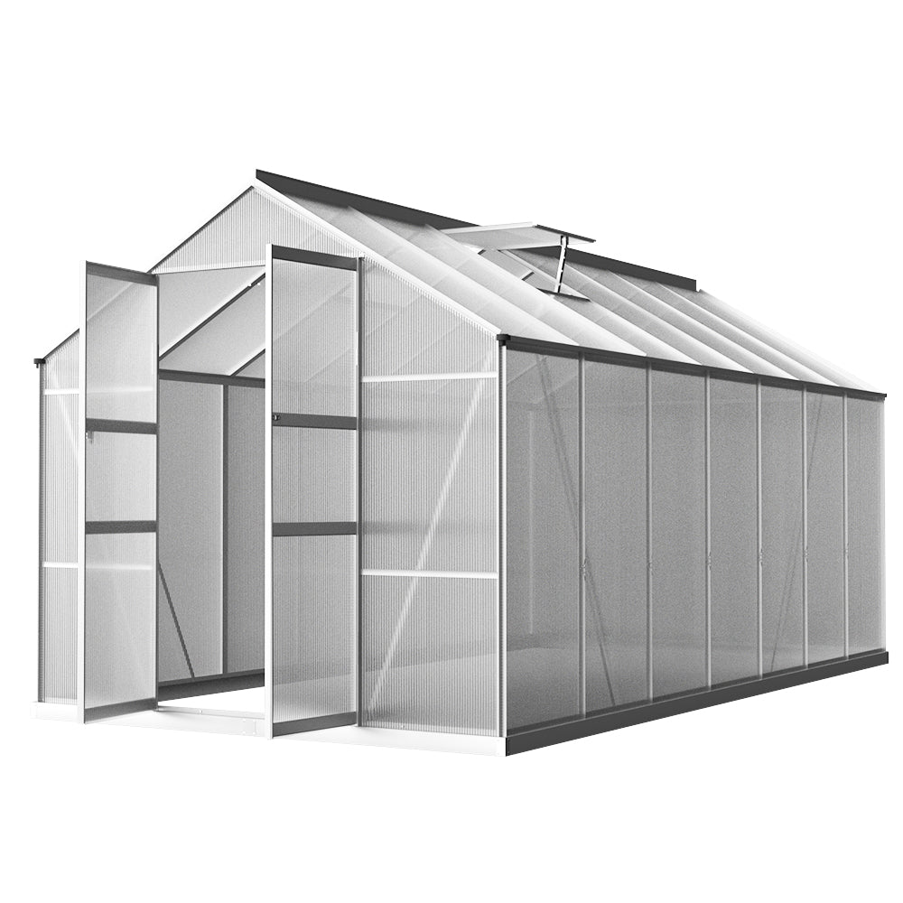 Green Fingers Greenhouse 4.1x2.5x2.26M Double Doors Aluminium Green House Garden Shed