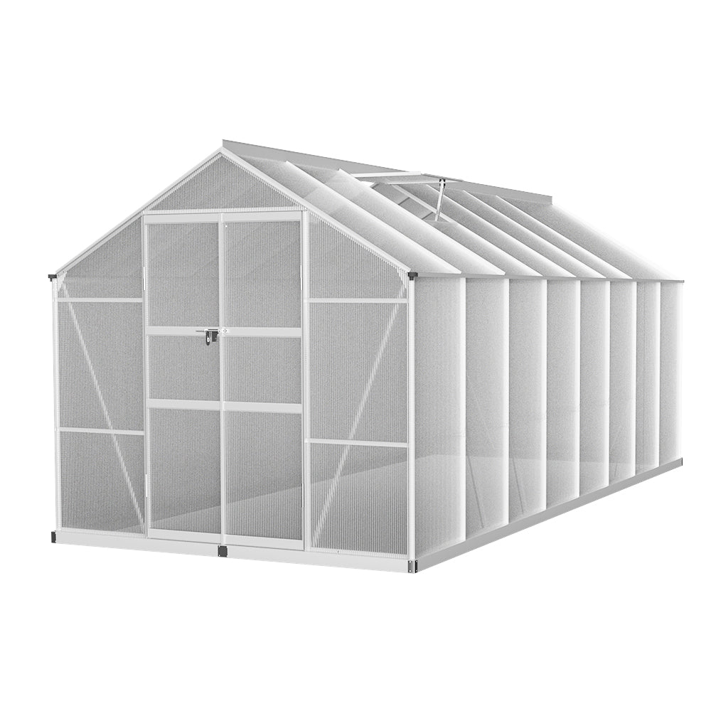 Green Fingers Greenhouse 4.7x2.5x2.26M Double Doors Aluminium Green House Garden Shed