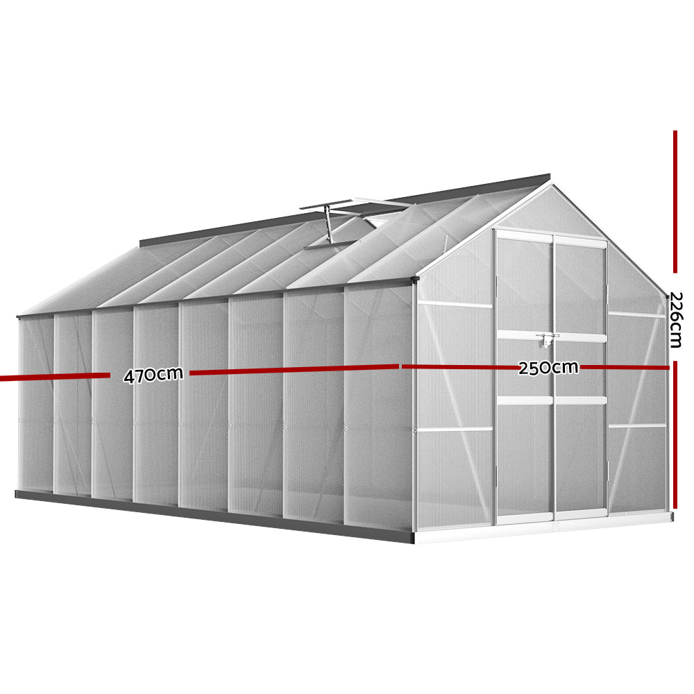 Green Fingers Greenhouse 4.7x2.5x2.26M Double Doors Aluminium Green House Garden Shed