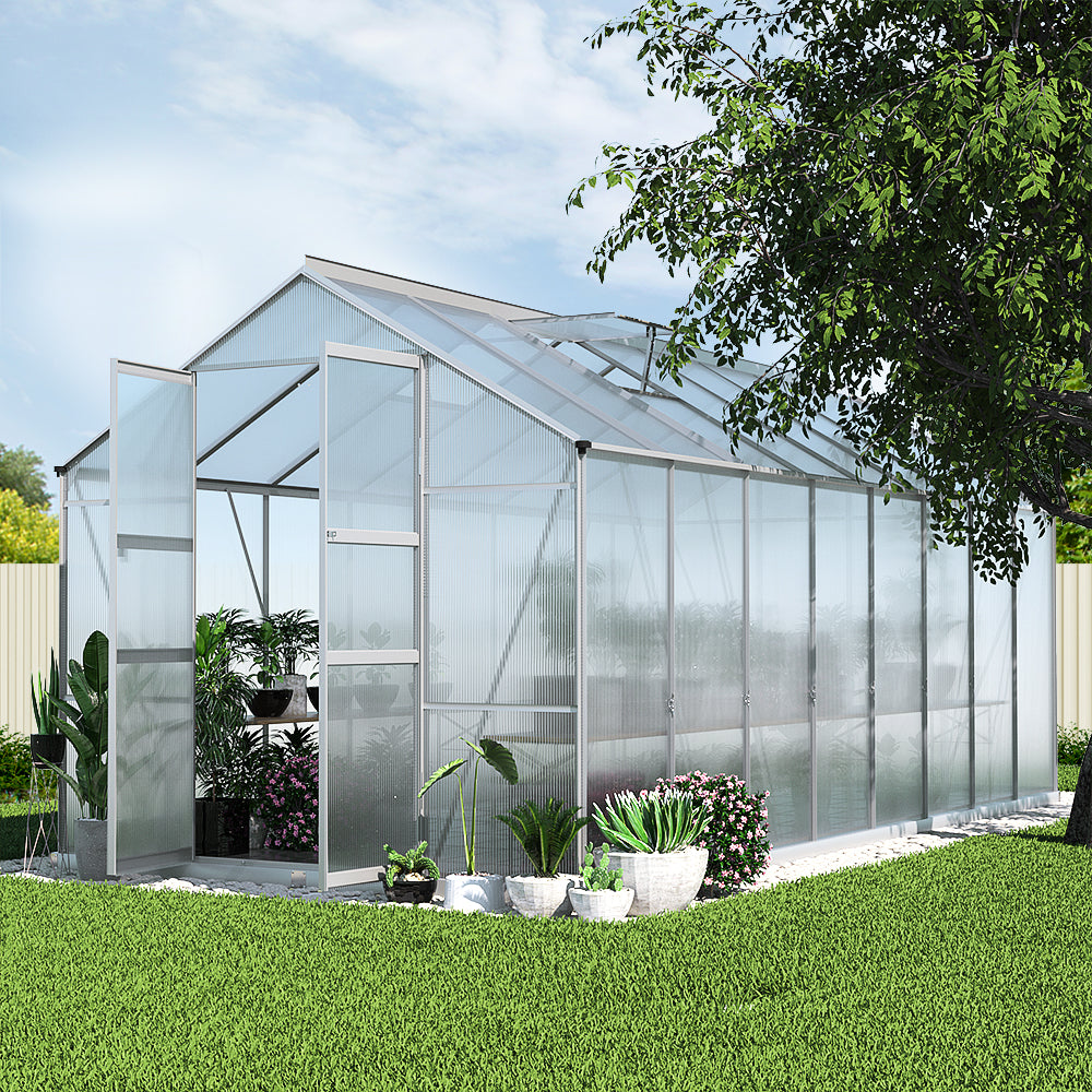 Green Fingers Greenhouse 4.7x2.5x2.26M Double Doors Aluminium Green House Garden Shed