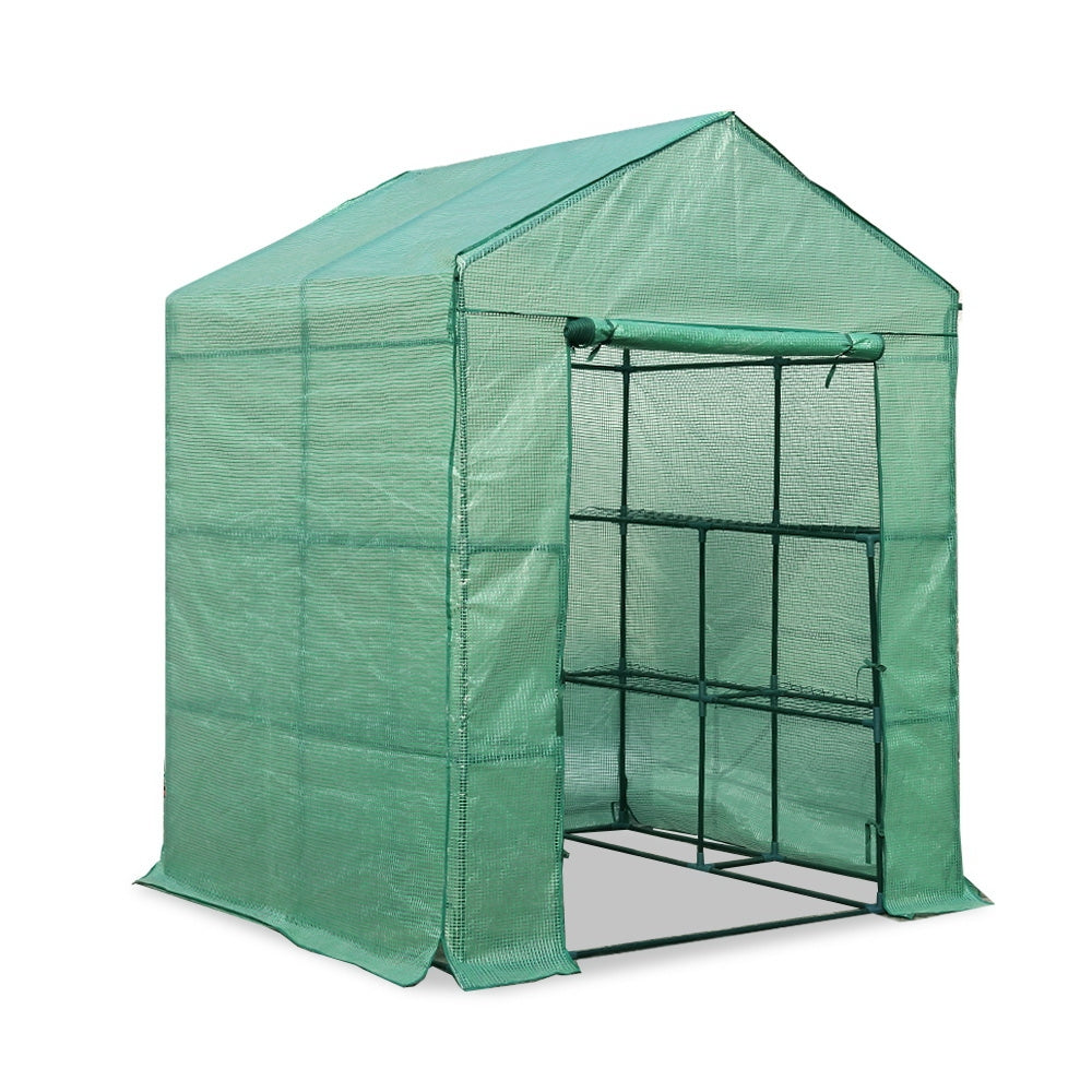 Green Fingers Greenhouse 1.4x1.55x2M Walk in Green House Tunnel Plant Garden Shed 8 Shelves