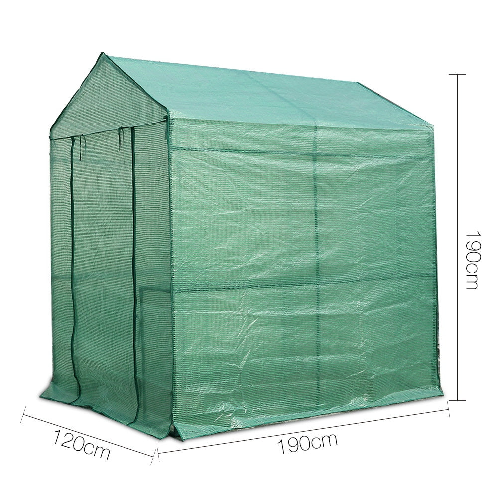 Green Fingers Greenhouse 1.2x1.9x1.9M Walk in Green House Tunnel Plant Garden Shed 4 Shelves