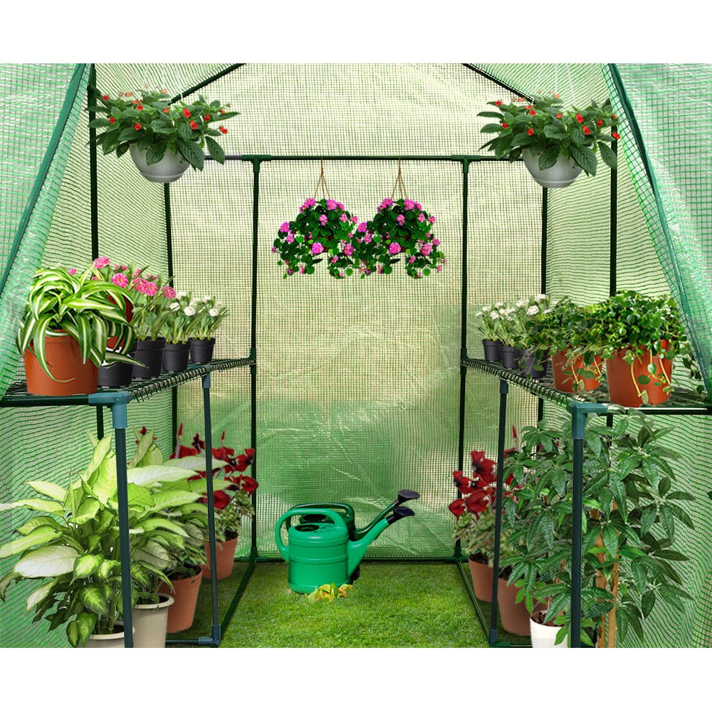 Green Fingers Greenhouse 1.2x1.9x1.9M Walk in Green House Tunnel Plant Garden Shed 4 Shelves