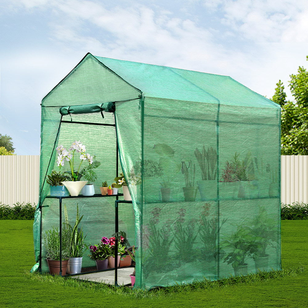 Green Fingers Greenhouse 1.2x1.9x1.9M Walk in Green House Tunnel Plant Garden Shed 4 Shelves