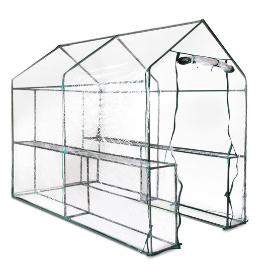 Green Fingers Greenhouse 1.2x1.9x1.9M Walk in Green House Tunnel Clear Garden Shed 4 Shelves