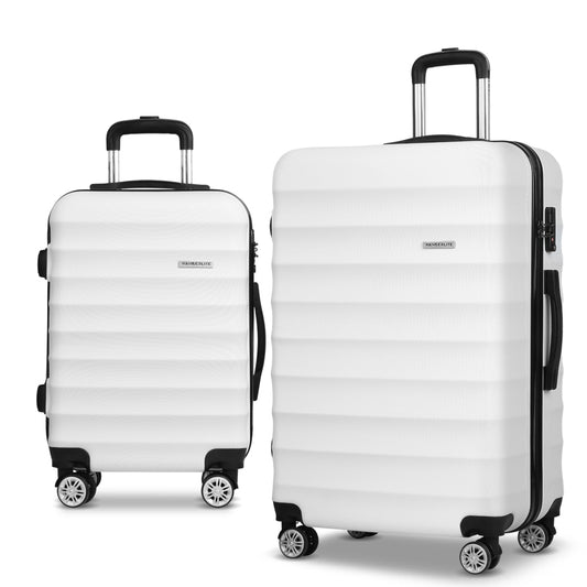 Wanderlite 2Set 20-28 Inch Luggage with TSA Lock Spinner Travel Suitcase Carry On Hard Shell Luggage Case White