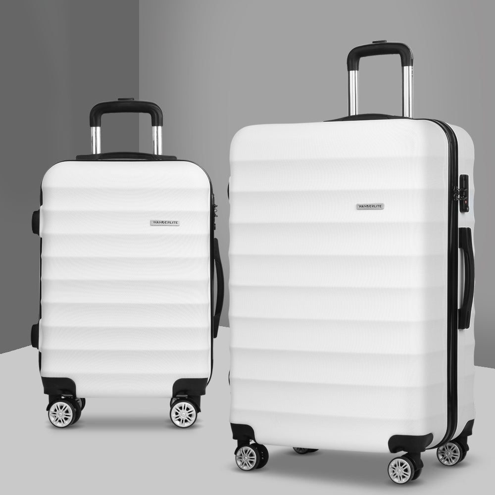 Wanderlite 2Set 20-28 Inch Luggage with TSA Lock Spinner Travel Suitcase Carry On Hard Shell Luggage Case White