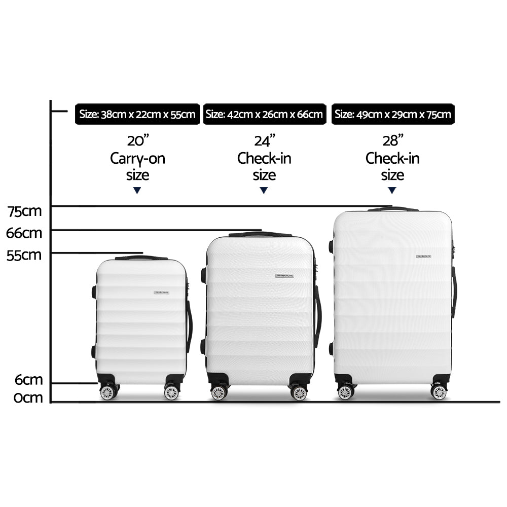 Wanderlite 3Set 20-24-28 Inch Luggage with TSA Lock Spinner Travel Suitcase Carry On Hard Shell Luggage Case White